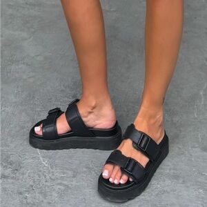 Princess Polly Womens Ma Belle Black Buckle Platform Sandals Size 7 Summer